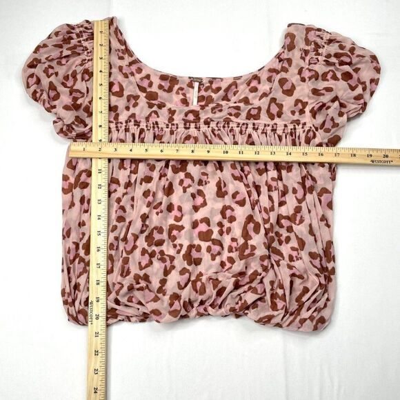 Free People Meg Leopard Print Blouse Pink Blush - Picture 7 of 10